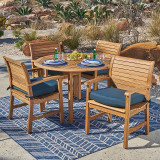 Pembroke Natural Stain Solid Teak 5 Pc. Dining Set with 48 in. D. Table