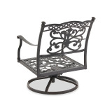 Milan Aged Bronze Cast Aluminum and Spectrum Mist Cushion 5 Pc. Swivel Rocker Chat Group with 48 in. D Fire Pit Table