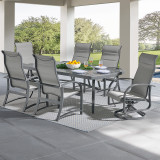 Capri Glimmer Grey Aluminum and Metallica Sling 7 Pc. Mixed Dining Set with 84 x 42 in. D Slat Top Table