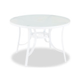 Cape Coral White Aluminum and Navy Sling 5 Pc. Swivel Dining Set with 42 in. D Glass Top Table