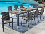 Miami Dark Grey Aluminum and Cappuccino Cushion 9 Pc. Dining Set with 72-96 x 39 in. Extension Table