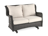 Montego Bay Rustic Oak Outdoor Wicker and Natural Linen Cushion 3 Pc. Loveseat Group with 40 x 22 in. Coffee Table