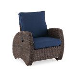 Valencia Sangria Outdoor Wicker and Spectrum Indigo Cushion 5 Pc. Adjustable Seating Set with 20 in. D Glass Top End Table