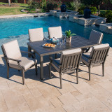 Monaco Weathered Teak Aluminum and Cushion 7 Pc. Dining Set With 72 x 42 in. Table
