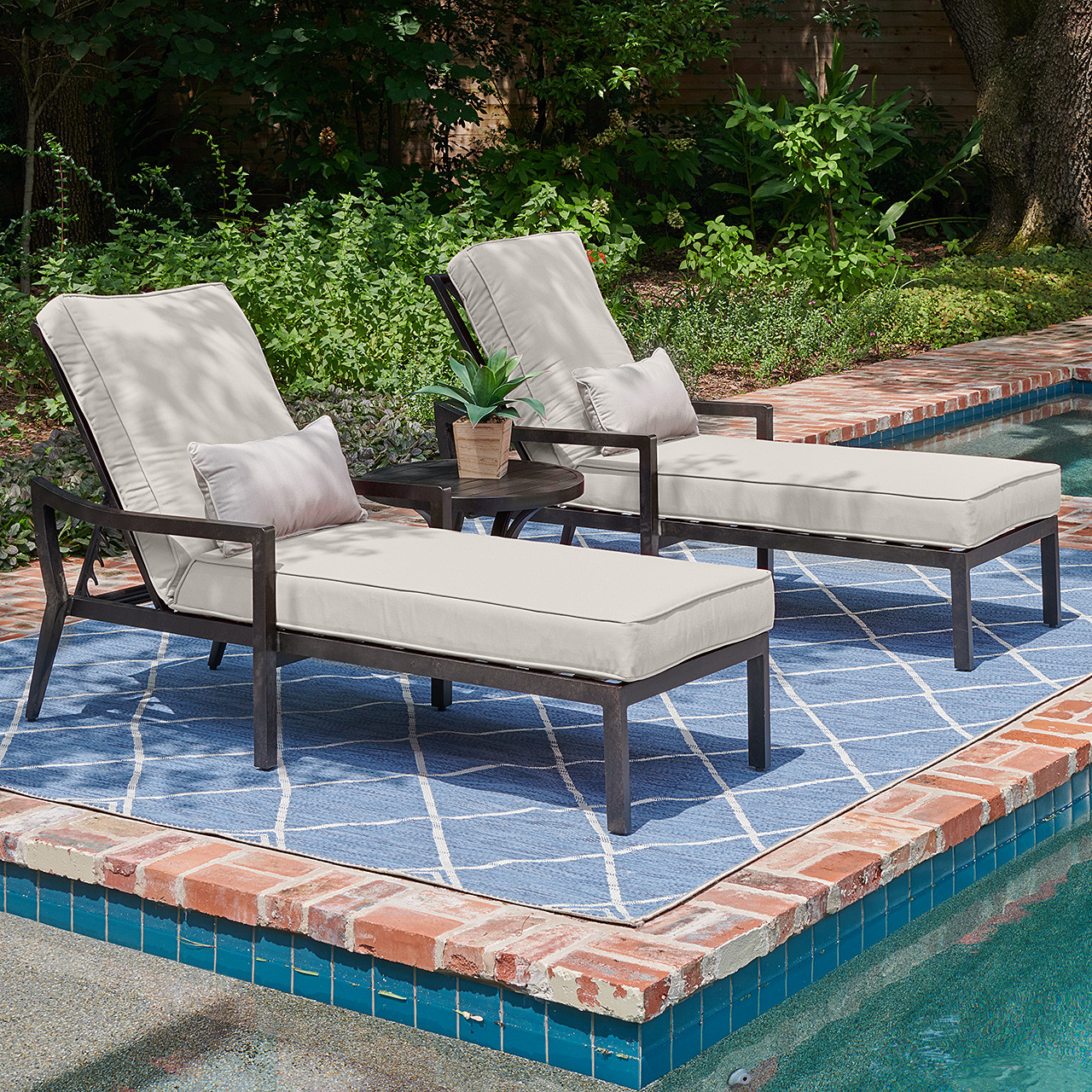 Hill Country Aged Bronze Aluminum and Cushion 3 Pc. Chaise Lounge Set