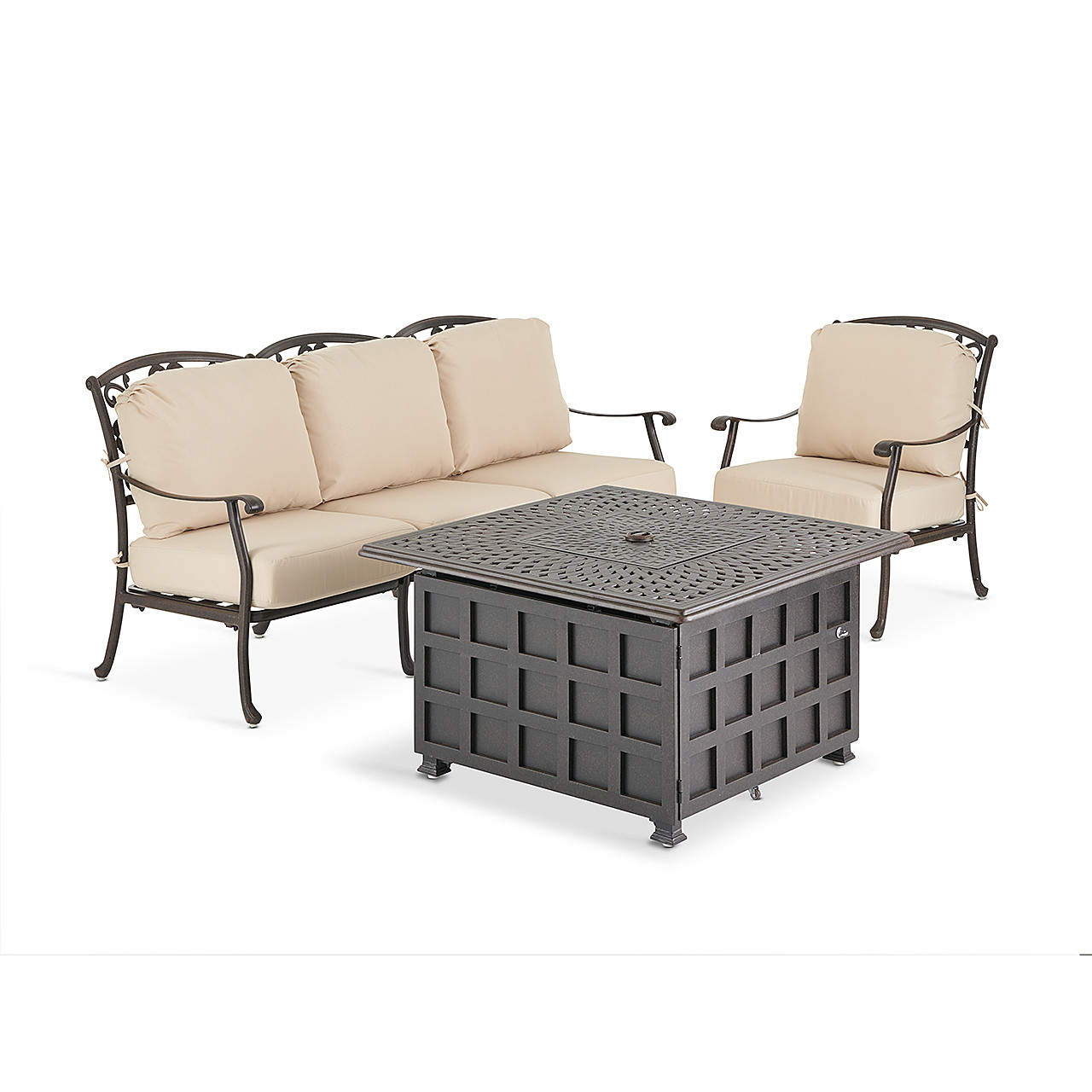 Carlisle Aged Bronze Cast Aluminum and Cushion 3 pc. Sofa Group with 42