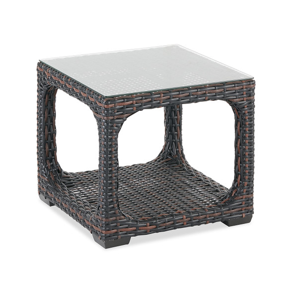 Tangiers Outdoor Wicker 23 in. Sq. Glass Top End Table
