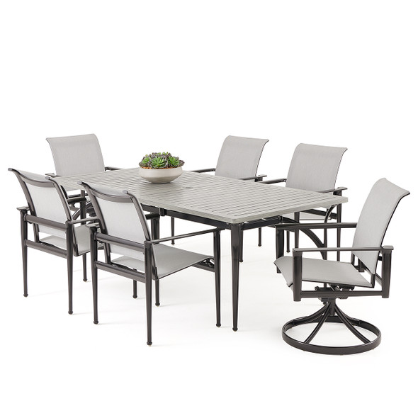 Metro Meteor Aluminum and Silver Sling 7 Pc. Combo Dining Set with 84 x 42 in. Rect. Table