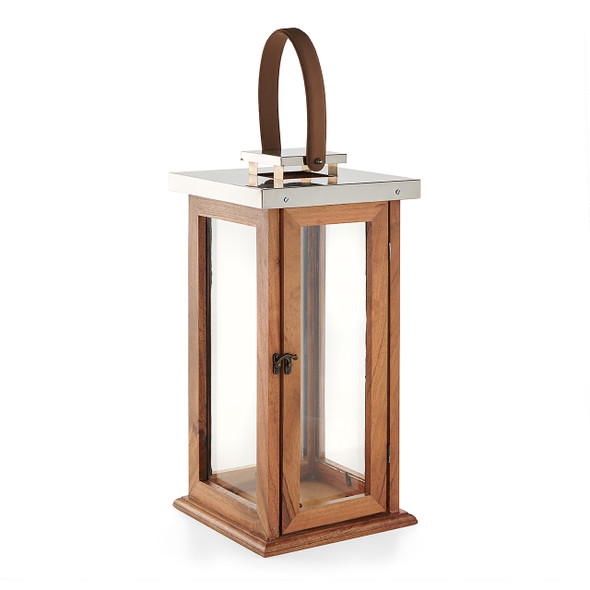 20.25 in. Glass Wooden Square Lantern