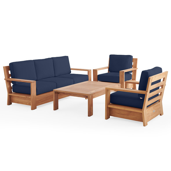 Castello Teak with Cushions 4 Piece Sofa Group + 48 x 24 in. Coffee Table