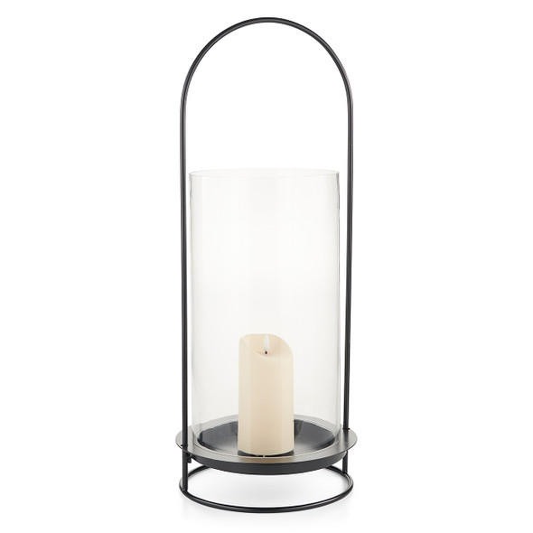 Black Round Piller Lantern with Glass