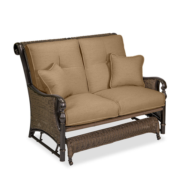 Barcelona Black Gold Alumimum and Outdoor Wicker with Pampas Linen Cushion Loveseat Glider