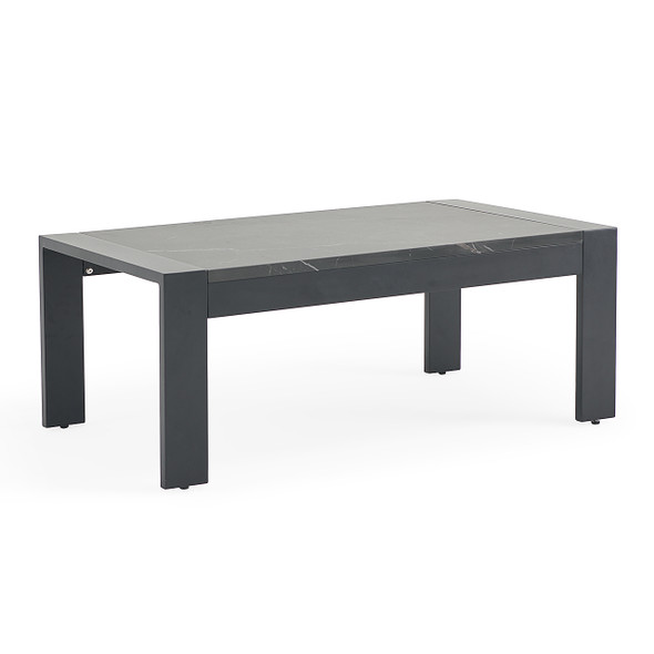 Chelsea Textured Black Outdoor Wicker 46 x 26 in. Rect. Sintered Stone Top Coffee Table