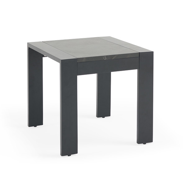 Chelsea Textured Black Outdoor Wicker 24 in. Sq. Sintered Stone Top End Table