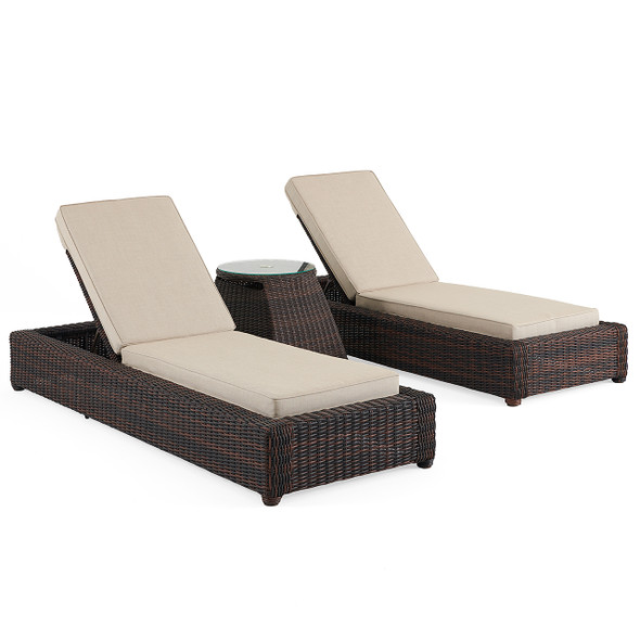 Biscayne Sangria Outdoor Wicker with Cushions 3 Piece Chaise Set + 20 in. D End Table