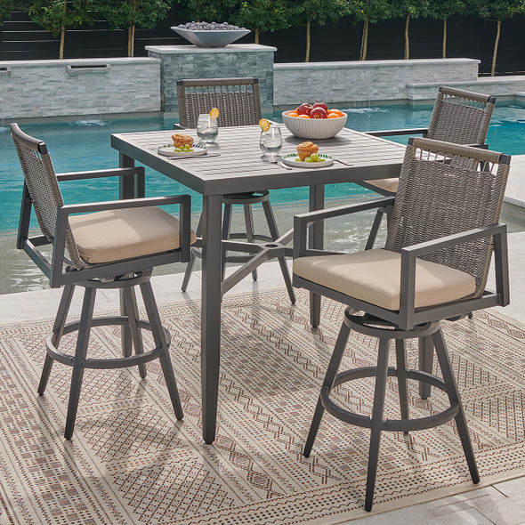 Capri Aluminum and Sling 5 Pc. Dining Set with 48 in. D Slat Top Table