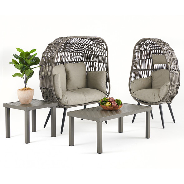 Boardwalk Outdoor Wicker with Cushions 4 Piece Seating Set + 45 x 24 in. Coffee Table