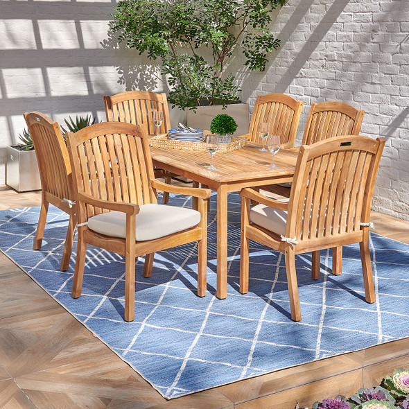 Eastchester Solid Teak and Cushion 7 Pc. Dining Set with 71 x 39 in. Table