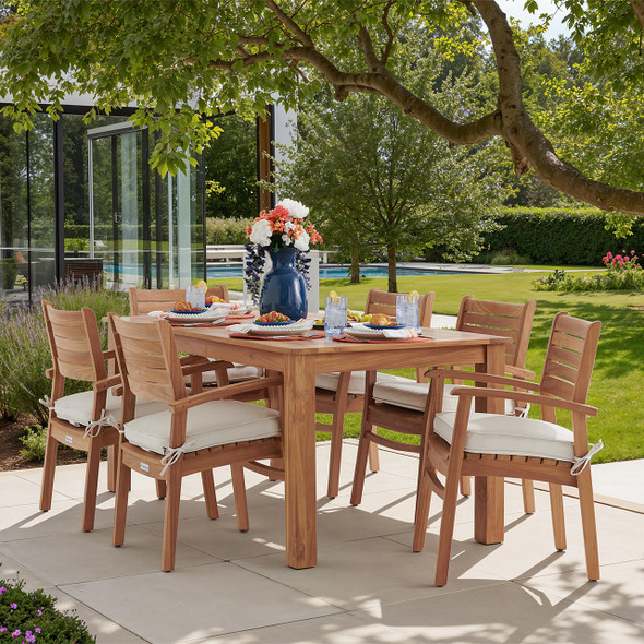 Warwick Teak with Cushions 7 Piece Dining Set + Oxford 71 x 36 in. Table