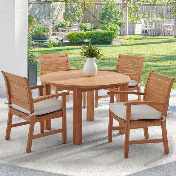 Pembroke Teak with Cushions 5 Piece Dining Set + Oxford 48 in. D Table