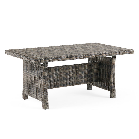 Venice Silver Oak Outdoor Wicker with Cushions 3 Piece Sofa Group + 59 x 32 in. Woven Top Lounge Table