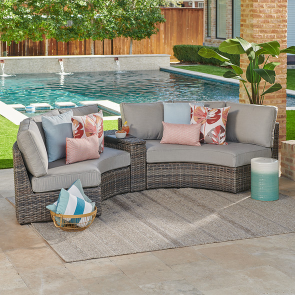 San Lucas Outdoor Wicker with Cushions 3 Piece Sofa Contour Sectional Group