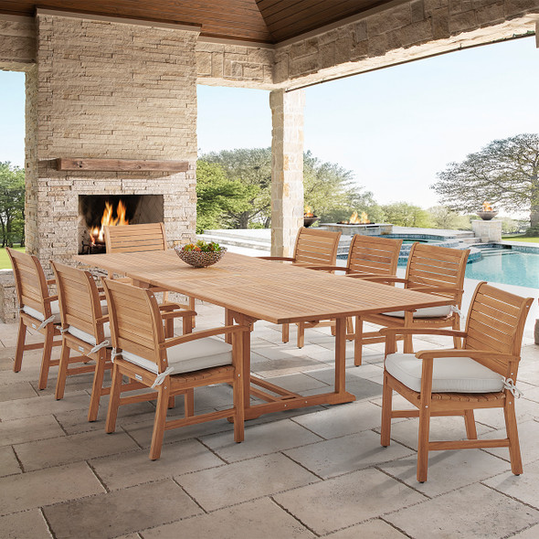 Pembroke Teak with Cushions 9 Piece Dining Set + Bristol 87-118 x 47 in. Extension Table