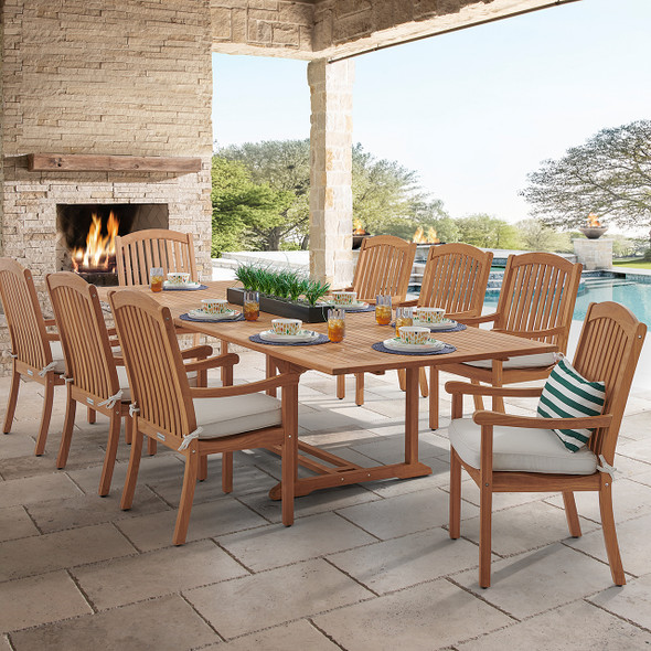 Eastchester Teak with Cushions 9 Piece Dining Set + Bristol 87-118 x 47 in. Extension Table