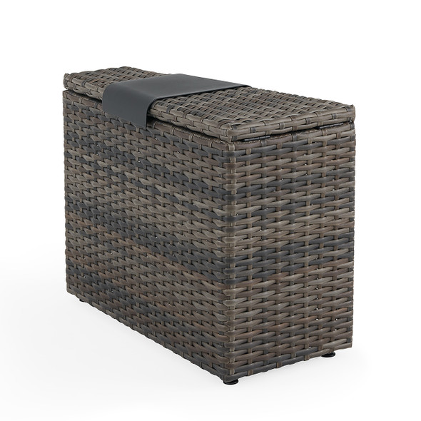 San Lucas Outdoor Wicker Storage Wedge End Table With Aluminum Drink Tray