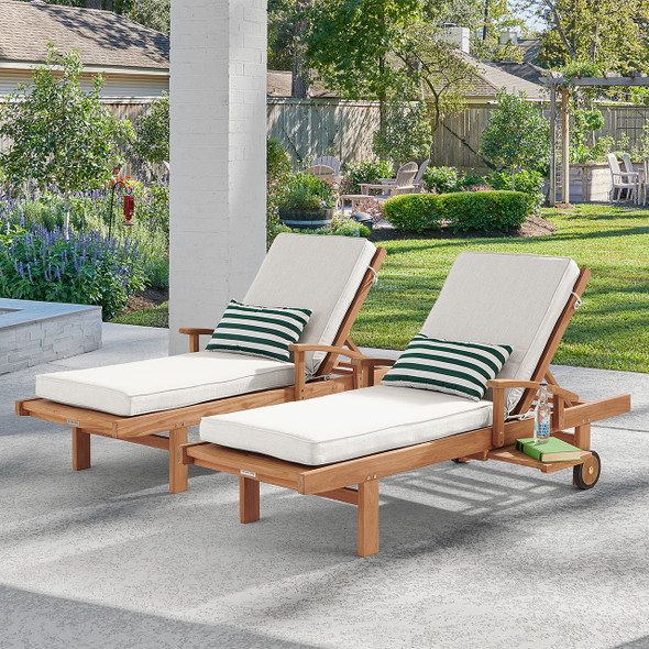 Eastchester Natural Stain Solid Teak With Cushions 2 Piece Chaise Lounge Set