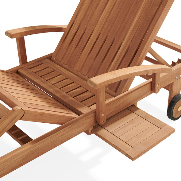 Eastchester Natural Stain Solid Teak With Cushions 3 Piece Chaise Lounge Set + 20 in. sq. Side Table