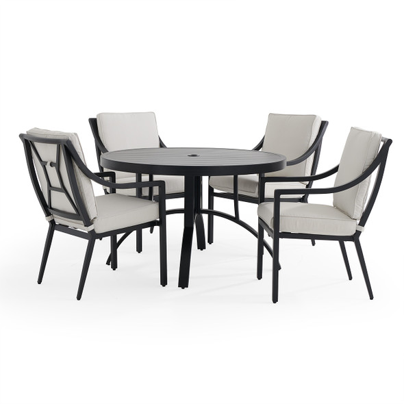 Hill Country Aged Bronze Aluminum and Cushion 5 Piece Dining Set + 48 in. D Table -