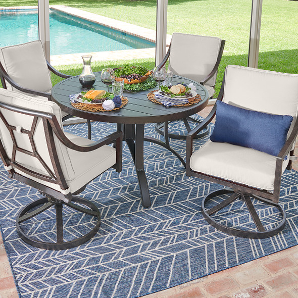 Hill Country Aged Bronze Aluminum and Cushion 5 Piece Swivel Dining Set + 48 in. D Table -