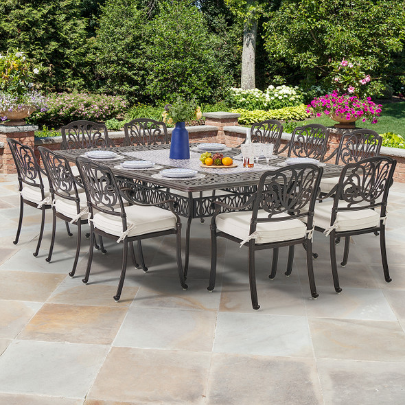 Cadiz Cast Aluminum with Cushions 11 Piece Dining Set + 90 x 64 in. Table -