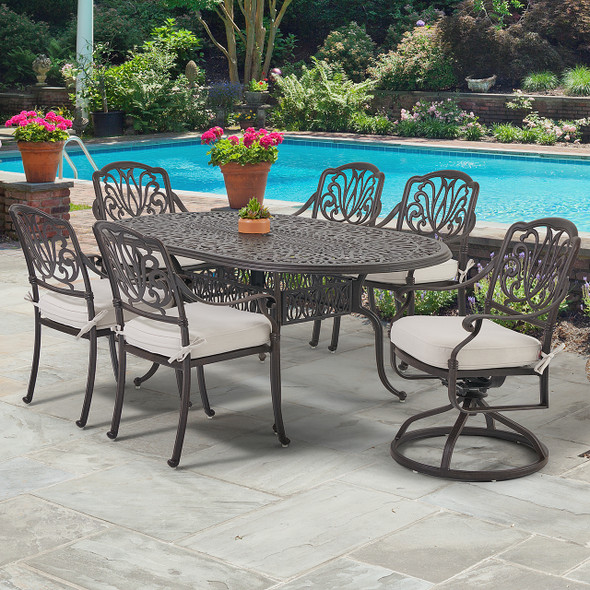 Cadiz Cast Aluminum with Cushions 7 Piece Swivel Combo Dining Set + 72 x 42 in. Table -