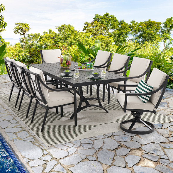 Hill Country Aged Bronze Aluminum and Cushion 9 Piece Combo Dining Set + 84 x 42 in. Table Hill Country Aged Bronze Aluminum and Cushion 9 Piece Combo Dining Set + 84 x 42 in. Table
