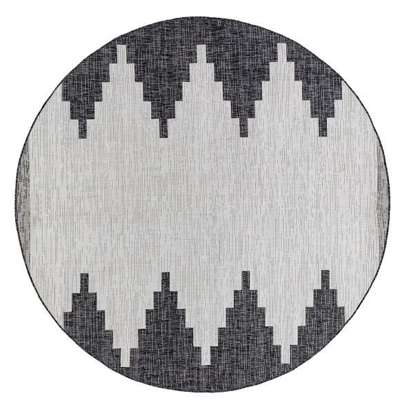 Black and White Aztec Stairs Round Rug