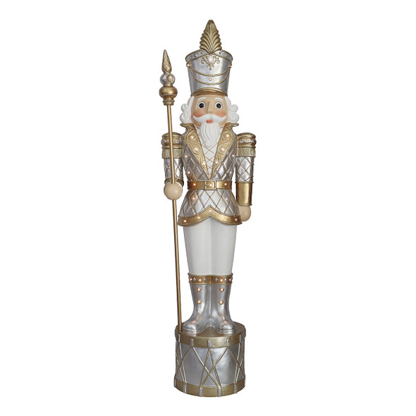 In-Store Only - 6 ft. Nutcracker with Drum Ivory and Gold Statue with 32 Warm White LED Lights