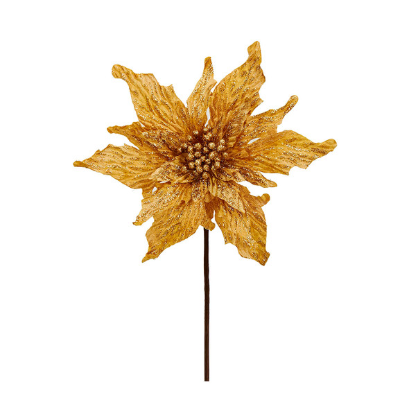 16 in. Gold Velvet Poinsettia Pick