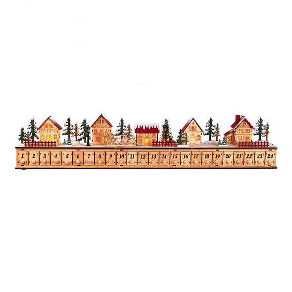 Wooden Christmas Village with Advent Calendar, 15 LED Lights