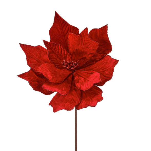 24 in. Red Rich Velvet Poinsettia Pick