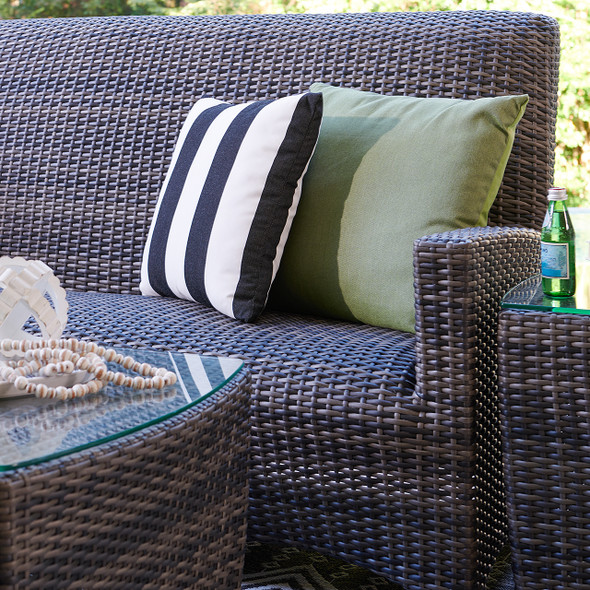 Tribeca Husk Outdoor Wicker with Concealed Cushions 4 Piece Swivel Loveseat Group + 48 x 26 in. Coffee Table