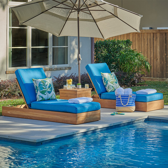 Castello Teak with Cushions 3 Piece Chaise Lounge Set + 20 in. Sq. End Table Castello Teak with Cushions 3 Piece Chaise Lounge Set + 20 in. Sq. End Table