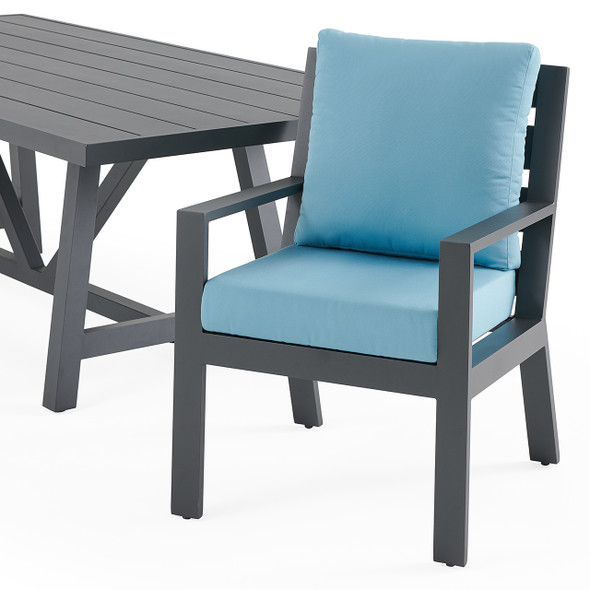 Montecito Charcoal Aluminum with Cushions 7 Piece Dining Set + 84 x 42 in. Table Montecito Charcoal Aluminum with Cushions 7 Piece Dining Set + 84 x 42 in. Table