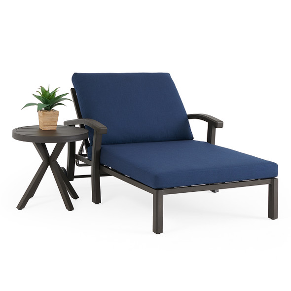 Fairmont Aged Bronze Aluminum with Cushions 2 Piece Double Chaise Lounge Set + 24 in. D End Table Fairmont Aged Bronze Aluminum with Cushions 2 Piece Double Chaise Lounge Set + 24 in. D End Table