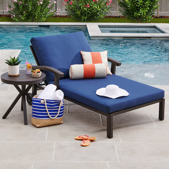 Fairmont Aged Bronze Aluminum with Cushions 2 Piece Double Chaise Lounge Set + 24 in. D End Table Fairmont Aged Bronze Aluminum with Cushions 2 Piece Double Chaise Lounge Set + 24 in. D End Table