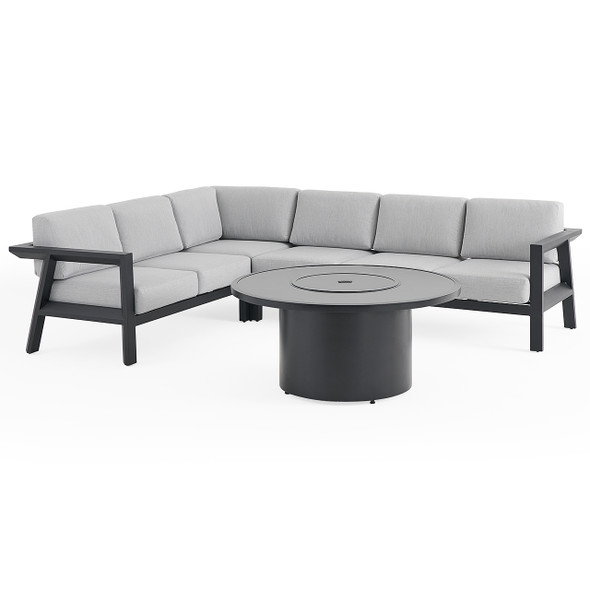 St. Lucia Midnight Aluminum with Cushions 5 Piece Sectional Group + 48 in. D Fire Pit Table