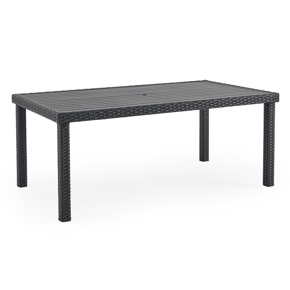 Terrace Dark Elm Outdoor Wicker with Cushions 7 Piece Dining Set + 72 x 42 in. Rect. Table