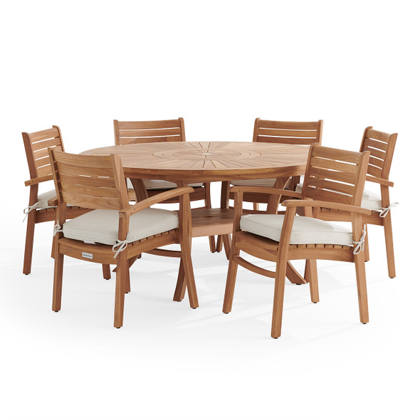 Warwick Teak with Cushions 7 Piece Dining Set + Bristol 59 in. D Table