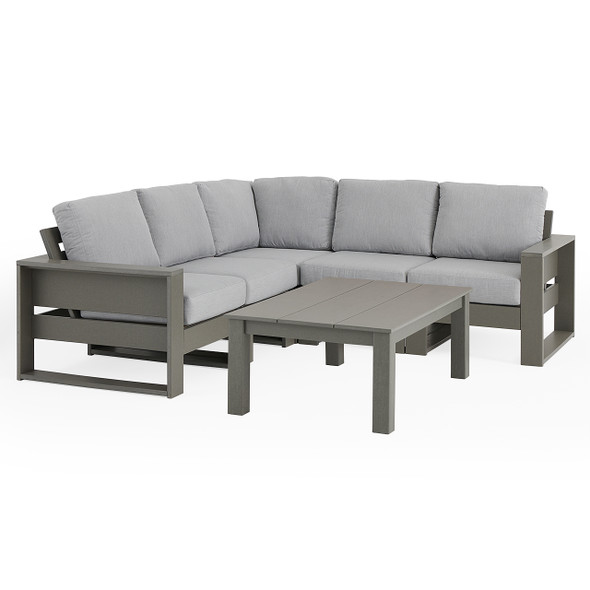 Montauk Polymer with Cushions 6 Piece Modular Sectional + 45 x 31 in. Coffee Table Montauk Polymer with Cushions 6 Piece Modular Sectional + 45 x 31 in. Coffee Table